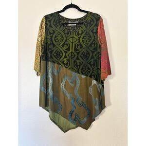 Wild Thing - Wild Woman Size S/M Art-To-Wear Patchwork Asymmetric Hem Boho Top